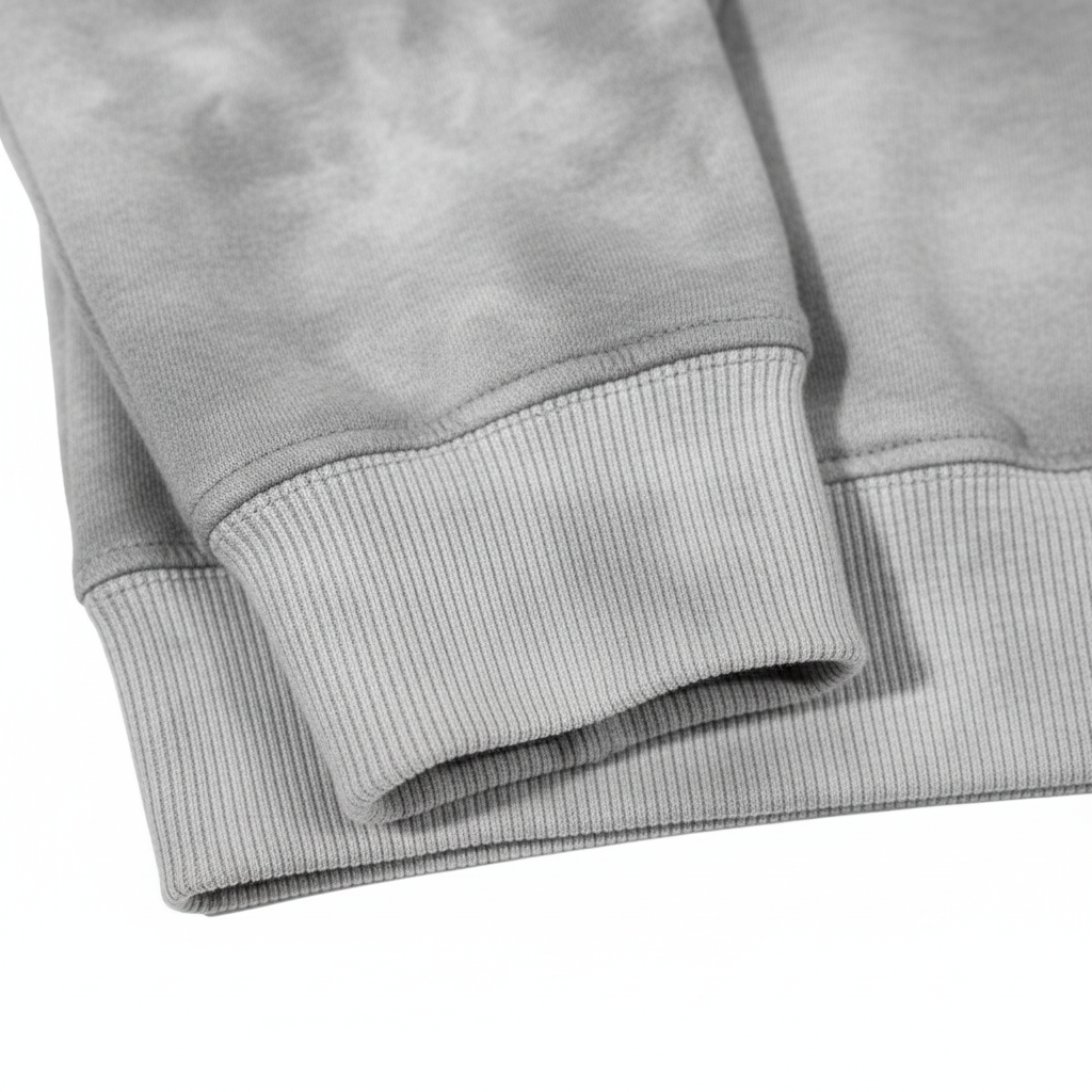 Detail shot of Getty hoodie ribbed cuffs and hem