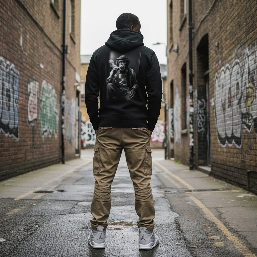 Getty Ape Hoodie - Back View Moody