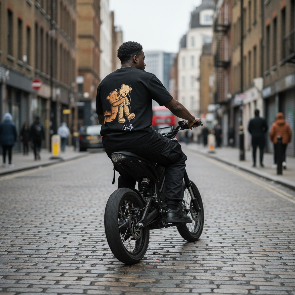 Getty Bear Tee - Back View Riding Away