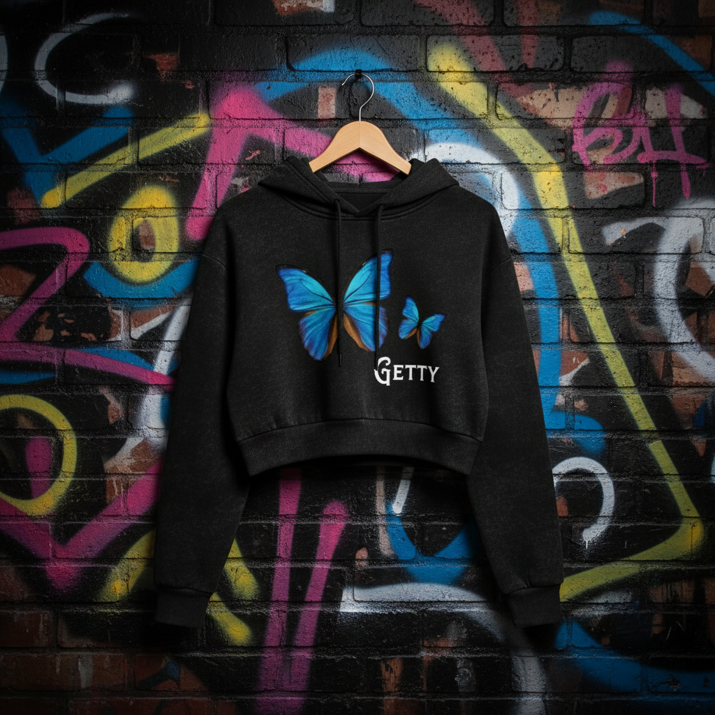 Getty Freedom Crop Hoodie - Urban Graffiti Setting