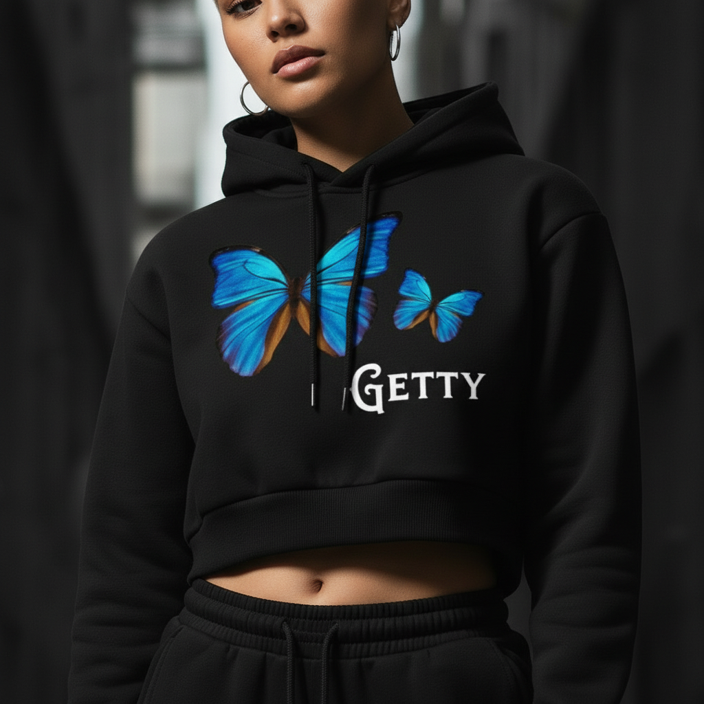 Getty Freedom Crop Hoodie - Zoomed Detail
